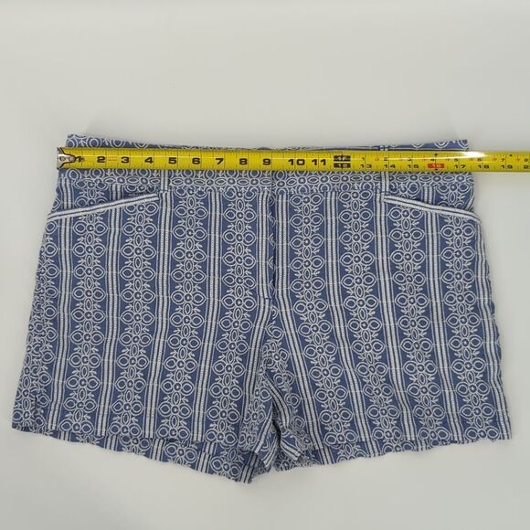 Ann Taylor LOFT Blue White Geometric Floral Embroidered Riviera Cotton Shorts 12 - Picture 7 of 11